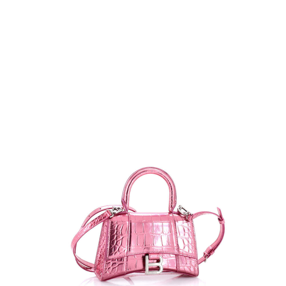 Balenciaga XS Hourglass Top Handle Bag Crocodile Embossed Leather - Picture 2 of 6